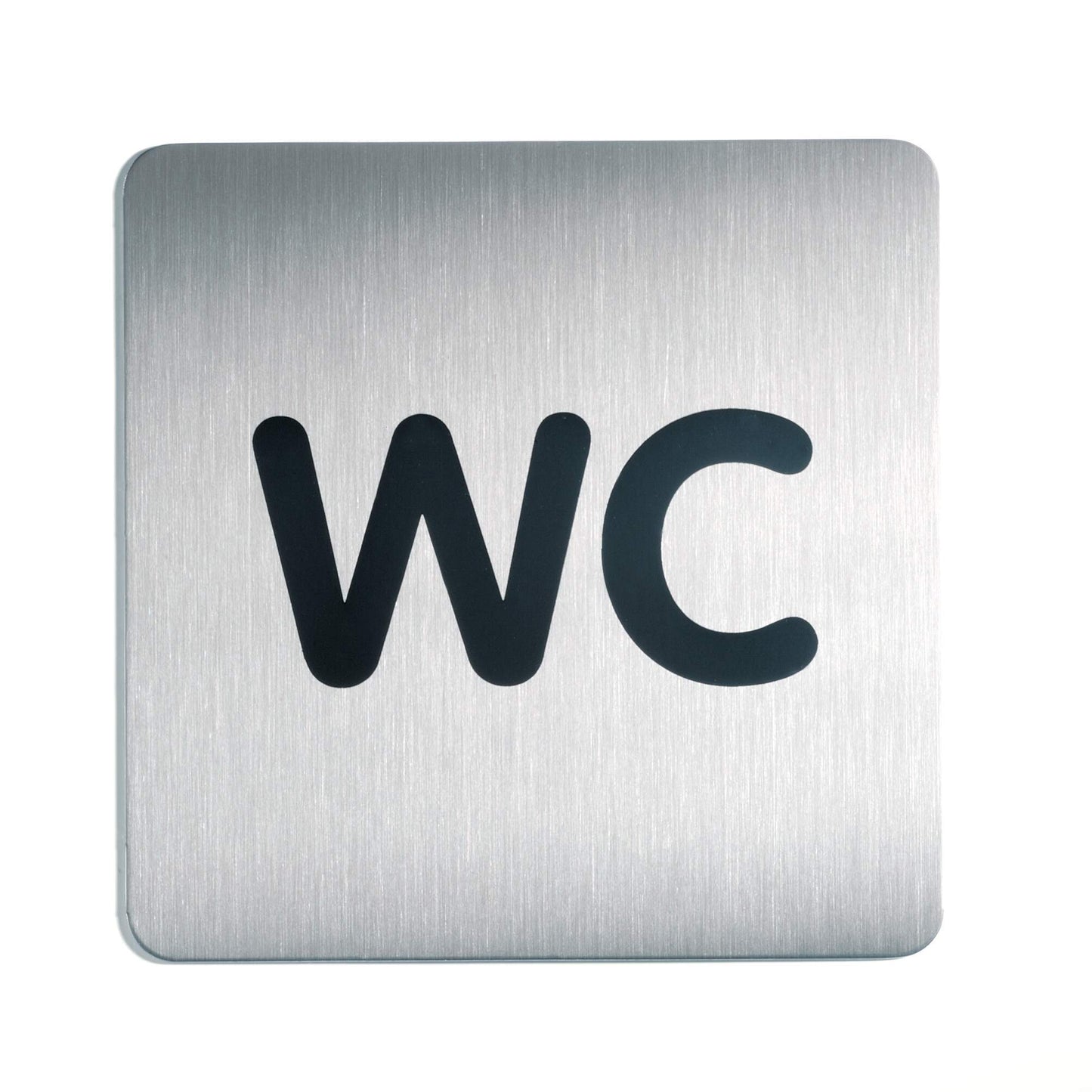 Durable Adhesive WC Symbol Square Bathroom Toilet Sign | Brushed Stainless Steel