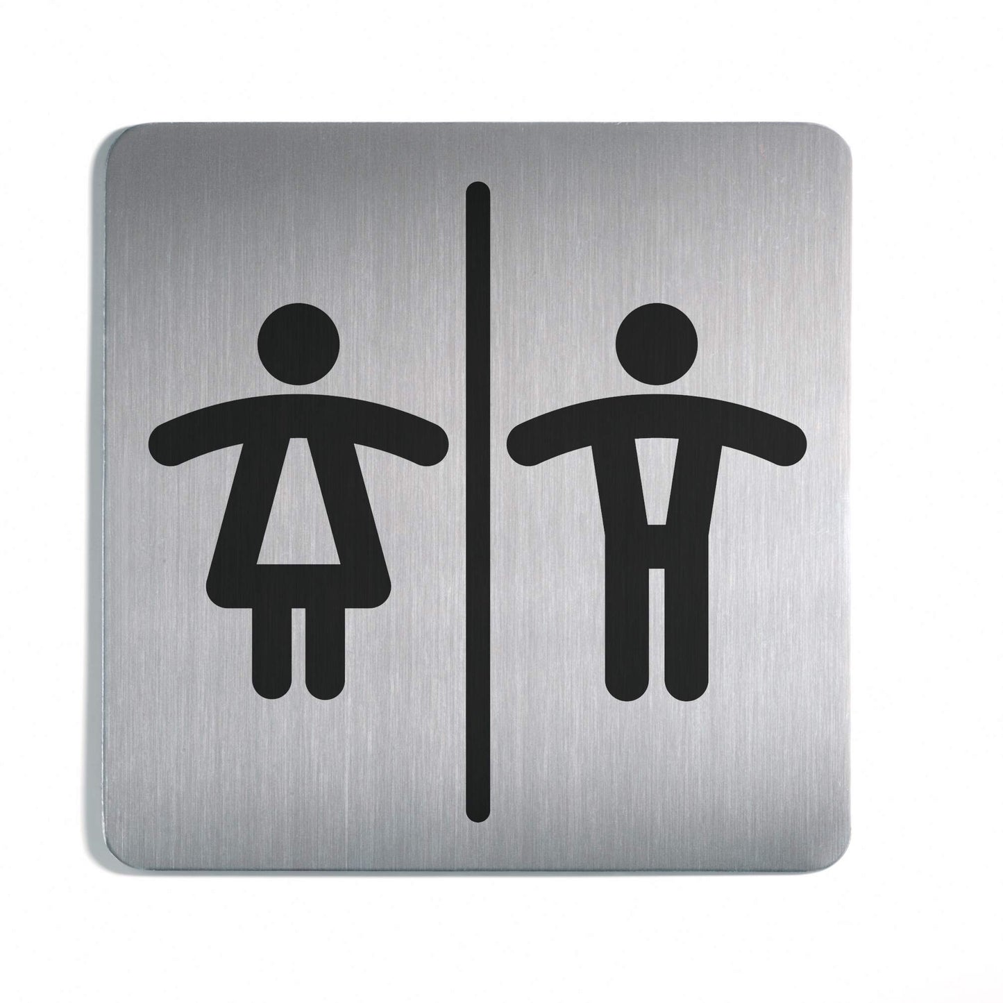 Durable Adhesive Unisex WC Symbol Square Bathroom Toilet Sign | Stainless Steel