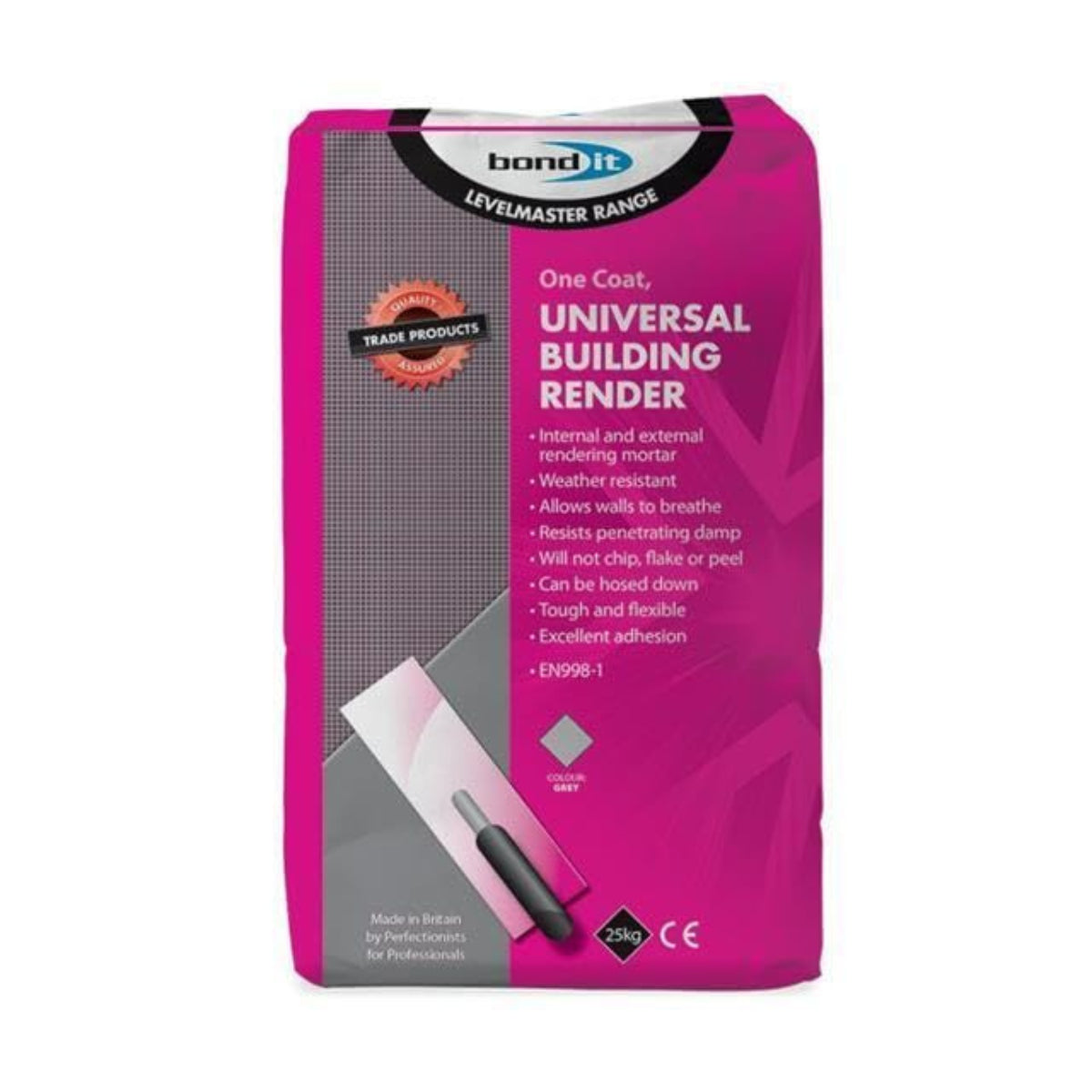 Bond it Universal Building Render One Coat Pre-Mixed Sand Lime Cement Grey 25kg