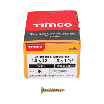 TIMCO Solo Woodscrew PZ2 CSK ZYP 4.5 x 30 Gold Pack 200