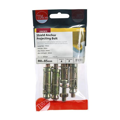 TIMCO Shield Anchor Proj. Bolt - ZYP M8:25P (M8 x 85) Gold Pack 4
