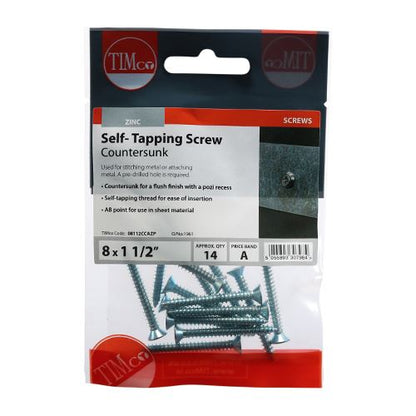 TIMCO S/Tapping Screw PZ2 CSK - BZP 8 x 1 1/2 Silver Pack 14