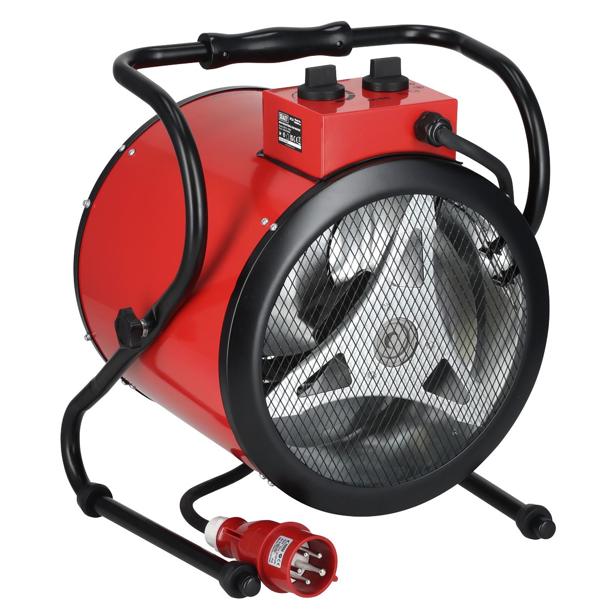 Sealey EH9001 Industrial Fan Heater 9kW/400V | 31,000Btu/hr, 4500/9000W, 400V-16A, Thermostat, Overheat Protection, Tip-Over Switch, Adjustable
