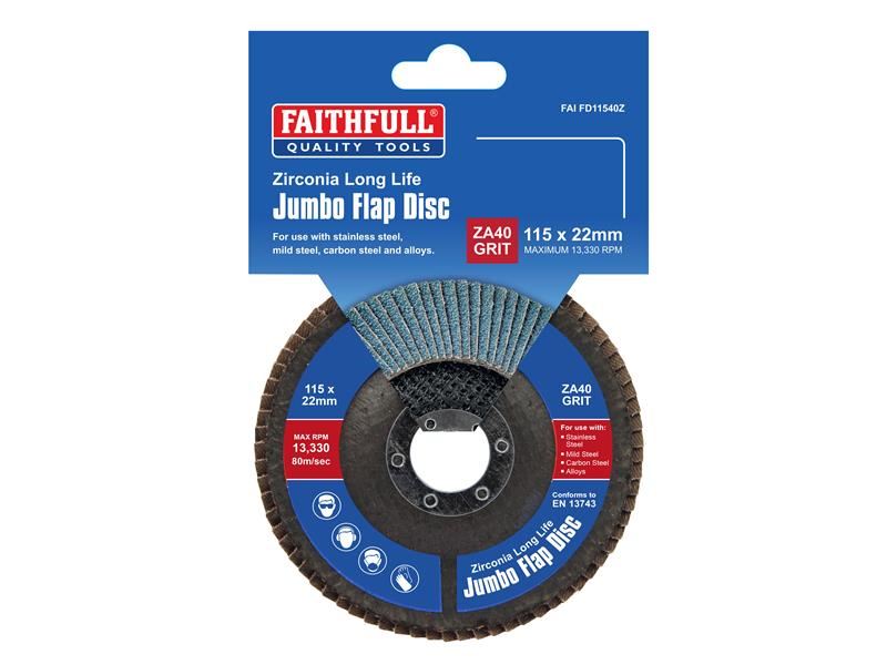 Faithfull FAIFD11540Z Zirconia Abrasive Jumbo Flap Disc A40 115mm |