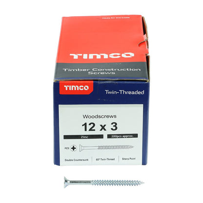 TIMCO Twin Woodscrew PZ3 CSK Zinc 12 x 3 Silver Pack 200