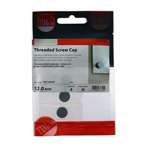 TIMCO Brass Screw Cap - Pol Chrome 12mm Pack 4