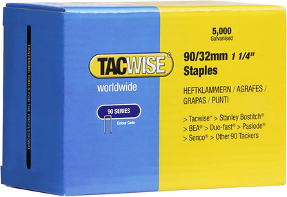 Tacwise 1144 Type 90 32 mm Type 90 Narrow Crown Staples Galvanised Pack of 5000 for Nail Staple Guns Trade Fixing