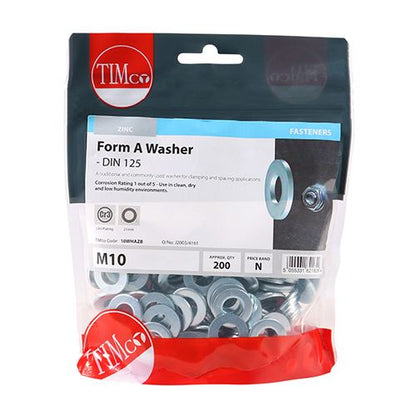 TIMCO Form A Washer DIN 125A - BZP M10 Silver Pack 200