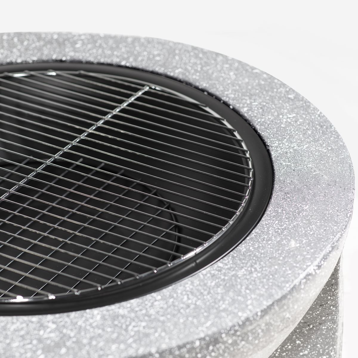 Dellonda DG190 Round MgO Fire Pit with BBQ Grill & Safety Mesh Screen 75cm - Light Grey | Magnesium Oxide | The fire pit is made from MgO (Magnesium