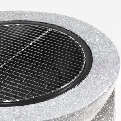 Dellonda DG190 Round MgO Fire Pit with BBQ Grill & Safety Mesh Screen 75cm - Light Grey | Magnesium Oxide | The fire pit is made from MgO (Magnesium