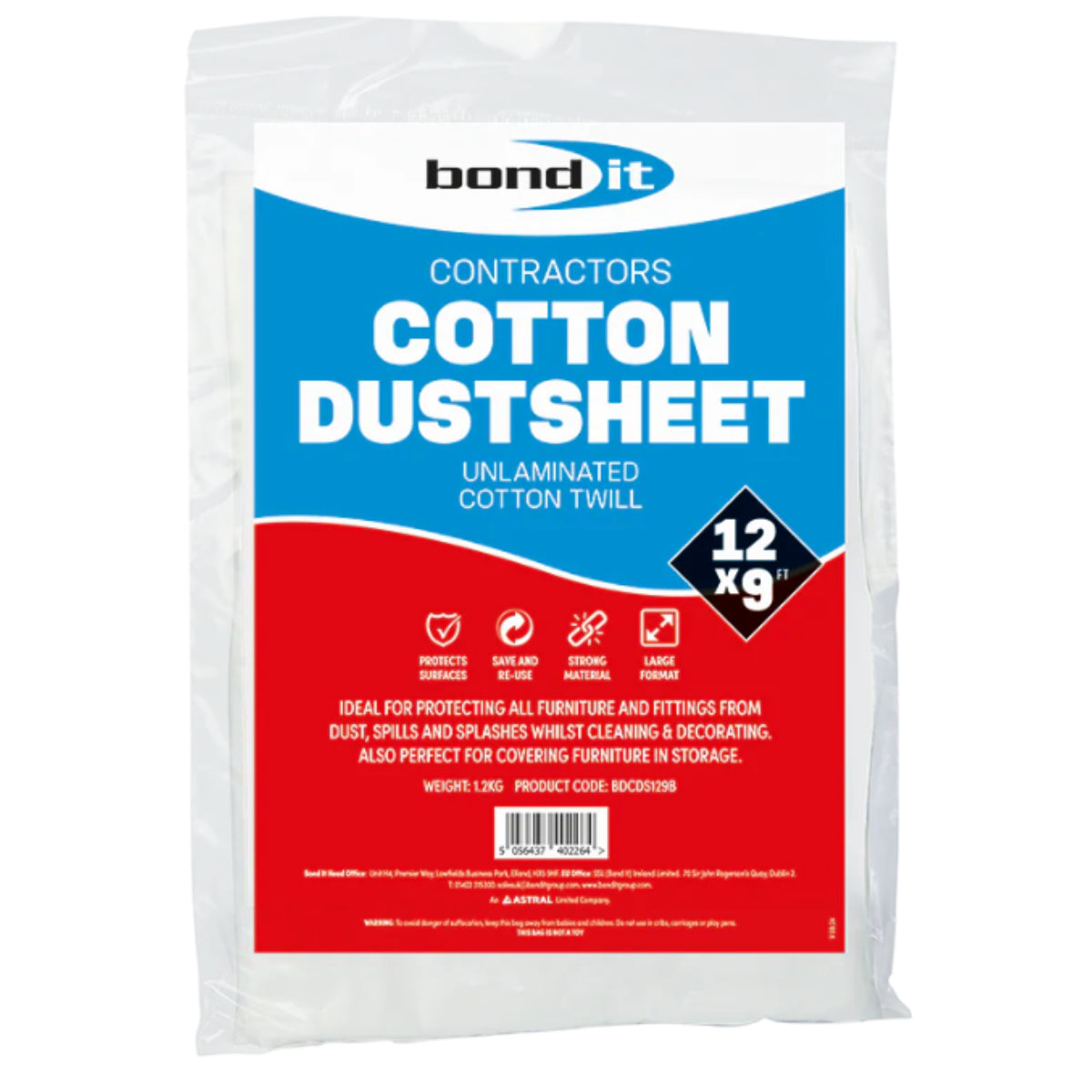 Bond It Cotton Twill Dust Sheet 12ft x 9ft Heavy Duty Floor Protection Decorators