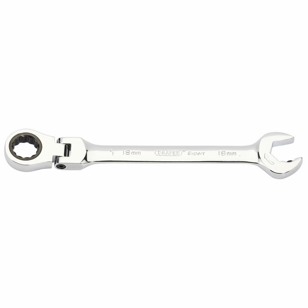 DRAPER 06863 - Metric Combination Spanner with Flexible Head and Double Ratcheting Features (18mm)
