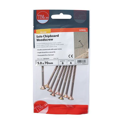 TIMCO Solo Woodscrew PZ2 CSK - ZYP 5.0 x 70 Gold Pack 8