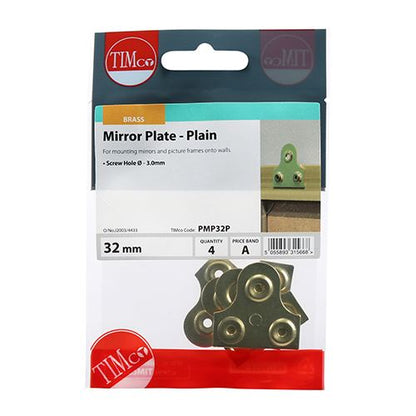 TIMCO Mirror Plate - Plain 32mm Pack 4