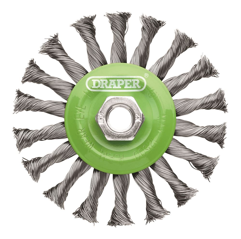 Draper TWIST SS WIRE WHEEL 115MM M14 08061 Stainless-Steel Twist-Knot Flat Wire Wheel Brush, 115mm, M14