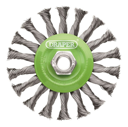 08061 Draper Stainless-Steel Twist-Knot Flat Wire Wheel Brush, 115mm, M14 WBW5 Wire Wheels Professional Trade DIY Workshop Garage Use