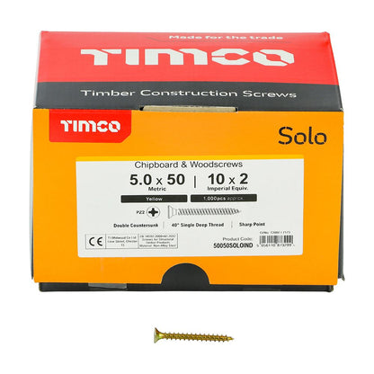 TIMCO Solo Woodscrew CSK - ZYP (IND) 5.0 x 50 Gold Pack 1000