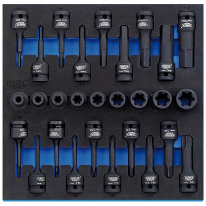 63490 Draper Expert Expert TX-STAR Impact and Hex Socket Set in 1/2 Drawer EVA Insert T Professional Trade DIY Workshop Garage Use