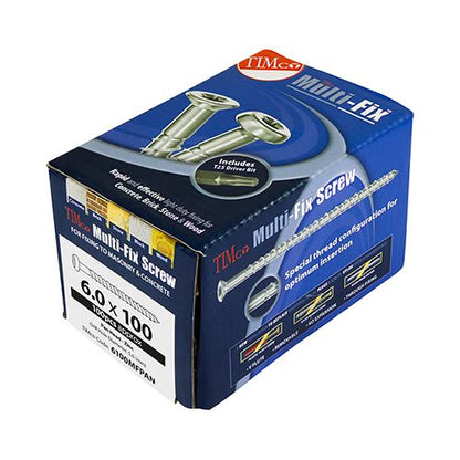 TIMCO Multi-Fix Masonry Screw - PAN 6.0 x 100 Silver Pack 100