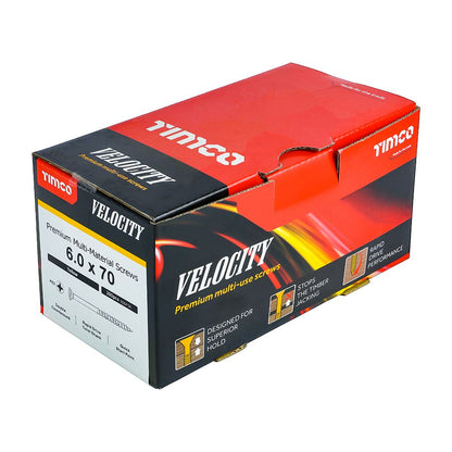 TIMCO Velocity Screw PZ3 CSK ZYP 6.0 x 70 Gold Pack 200