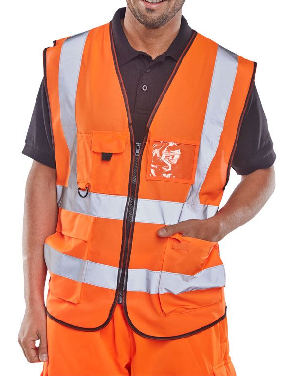 Beeswift WCENGEXEC Executive Hi Vis Vest Multi Pocket Reflective Safety Waistcoat Yellow Orange Red Sizes S-8XL