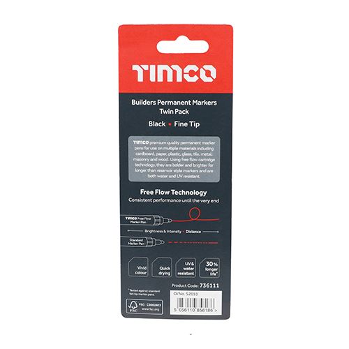 TIMCO Builders Permanent Markers BLK Chisel Tip Black Pack 2
