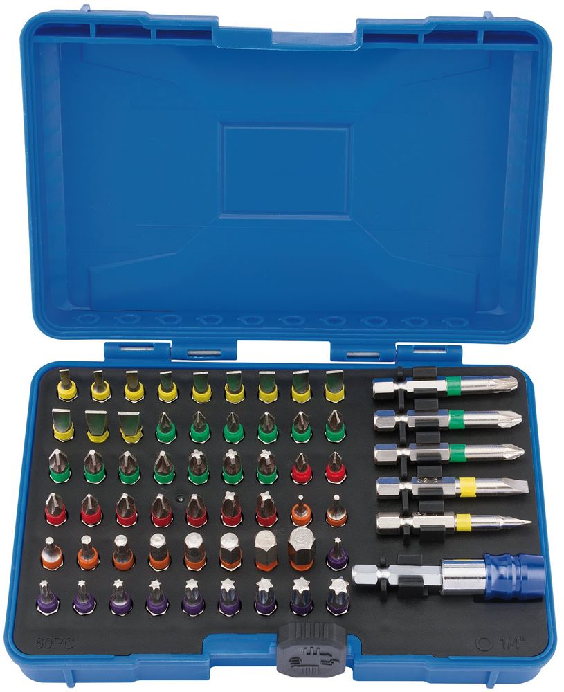 Draper 60PC SCREWDRIVER BIT SET 82405 82405 Coloured Screwdriver Bit Set (60 Piece)