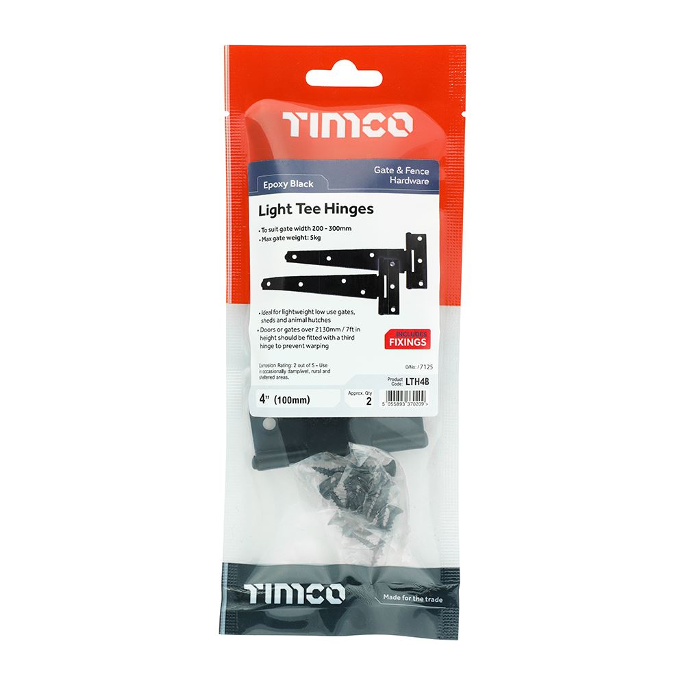 TIMCO Light Tee Hinge Pair Black 4" Black Pack 1