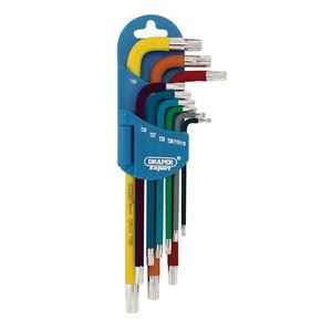 Draper L COLOUR TX STAR KEY SET 9PC 66143 Draper TX-STARÂ® Metric Coloured Long Arm Key Set (9 Piece)