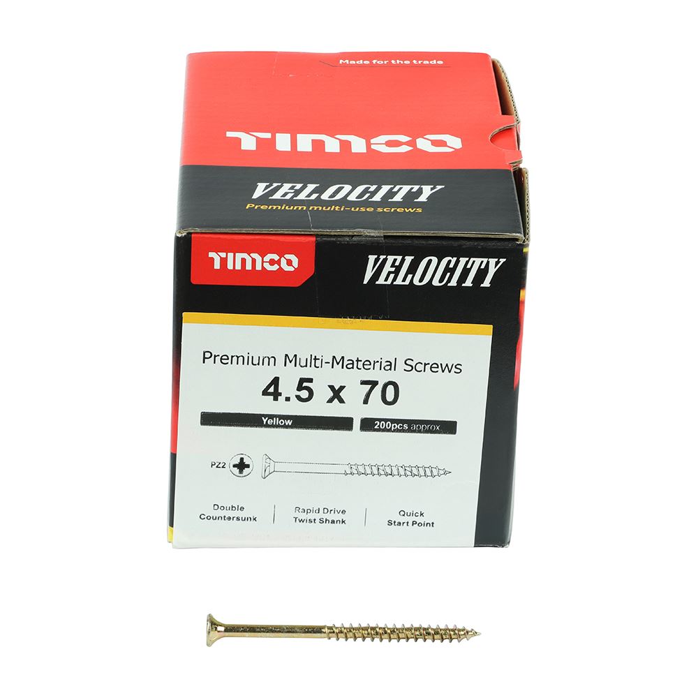 TIMCO Velocity Screw PZ2 CSK ZYP 4.5 x 70 Gold Pack 200