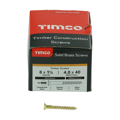 TIMCO Brass Timber Screw SLOT CSK 8 x 1 1/2 Pack 200