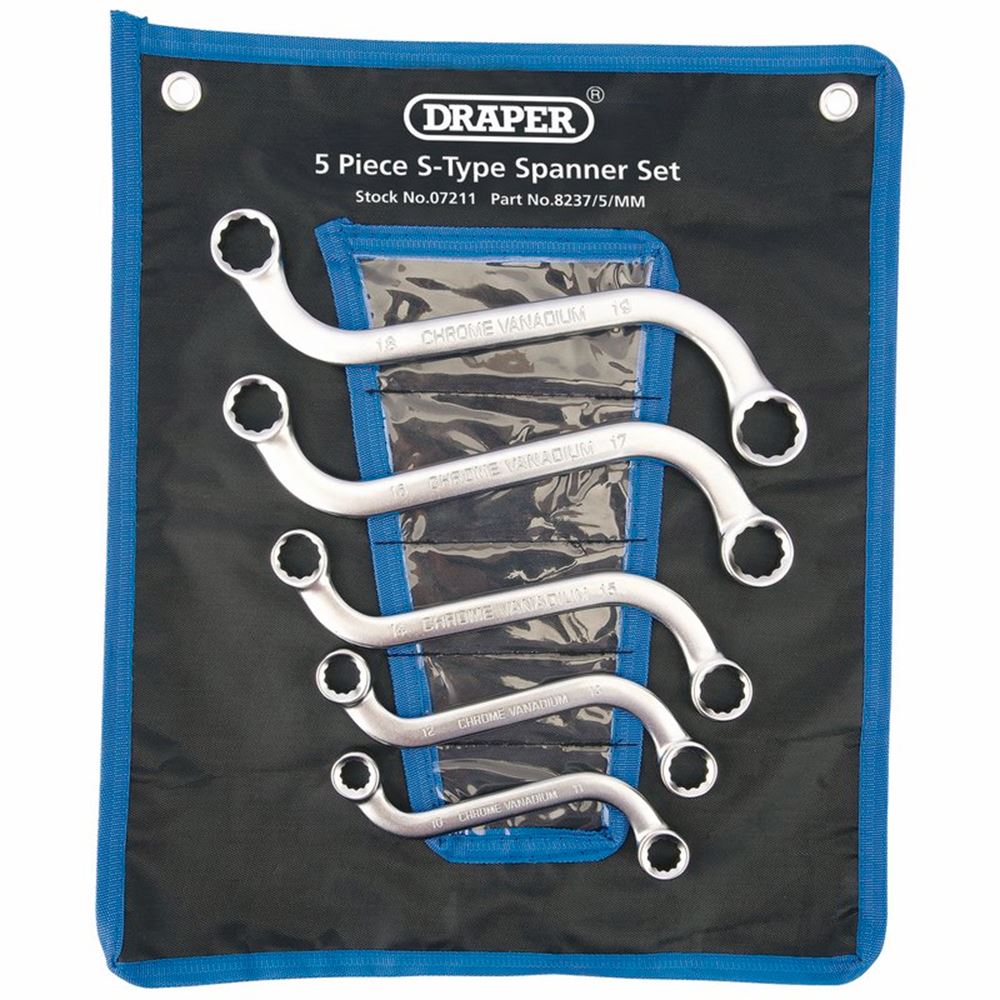 Draper 5 PCE S-TYPE SPANNER SET 07211 S-Type Obstruction Ring Spanner Set (5 Piece)