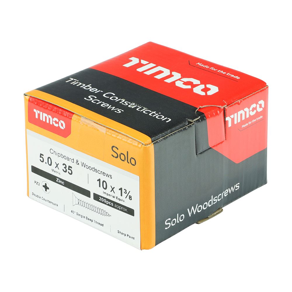 TIMCO Solo Woodscrew PZ2 CSK Zinc 5.0 x 35 Silver Pack 200