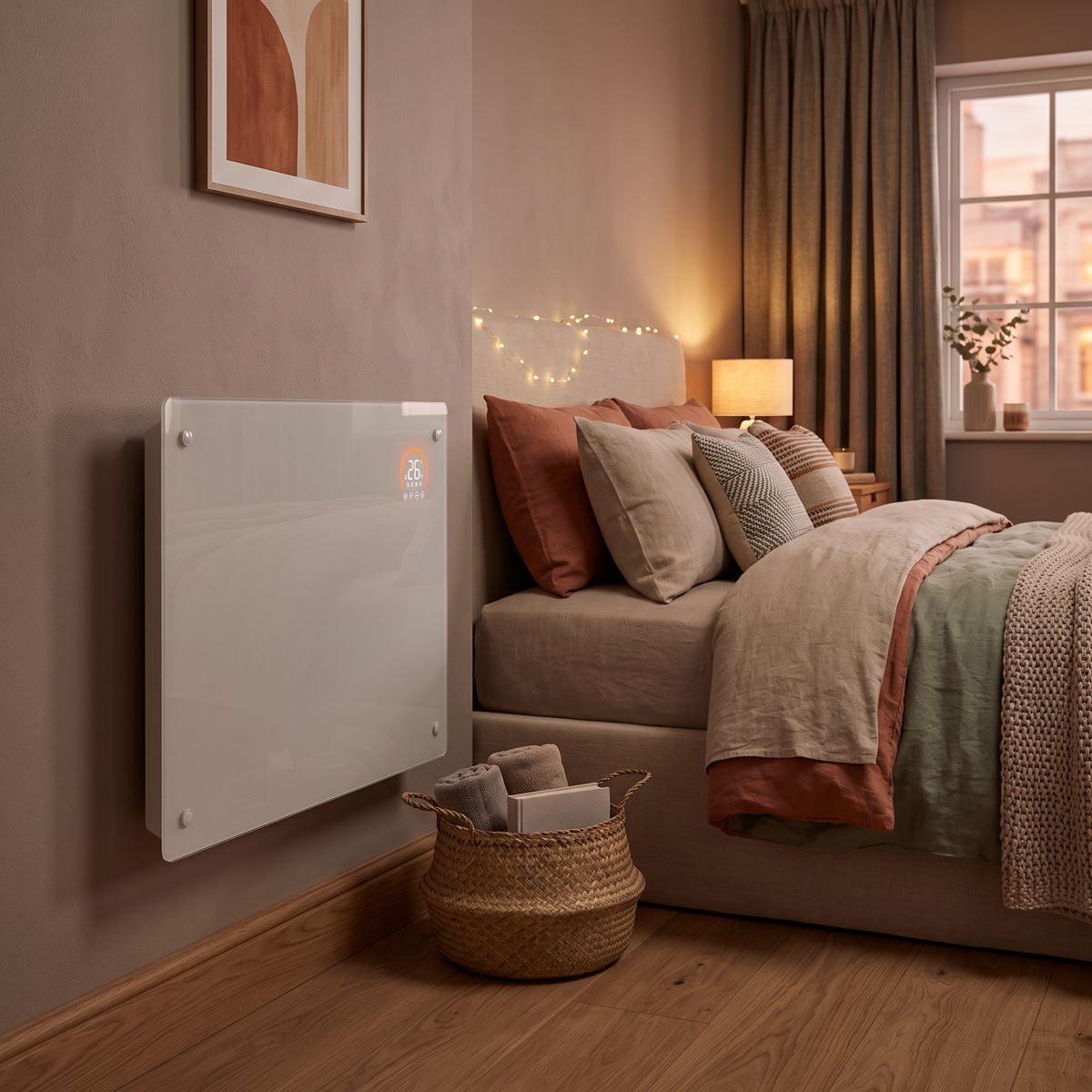 Baridi DH138 Electric Glass Panel Heater, 1500W, Thermostat Controlled 24Hr 7 Day Timer, Wi-Fi Enabled, Remote Control, White | 230V 50Hz