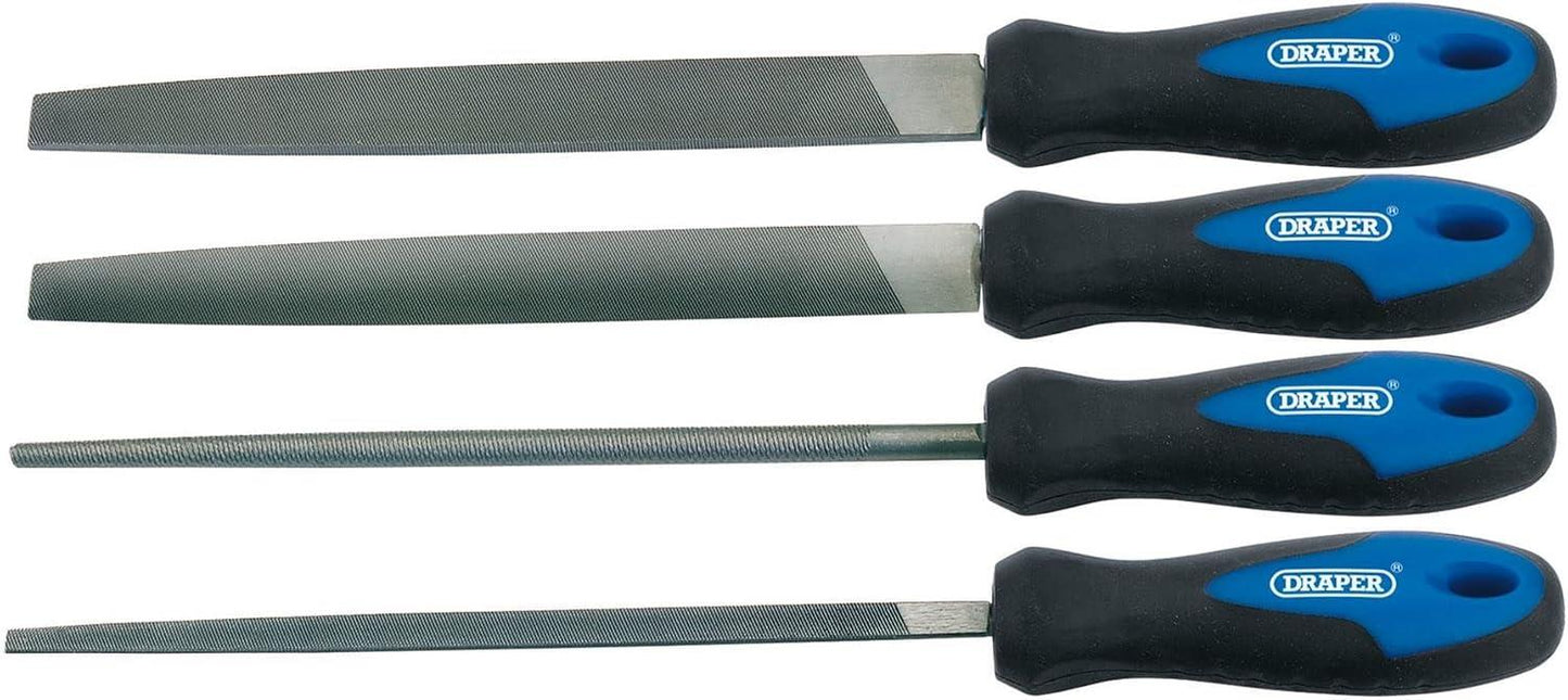 Draper SET OF 4 200MM FILES & HANDLES 44962 44962 Soft Grip Engineer's File Set, 200mm (4 Piece)