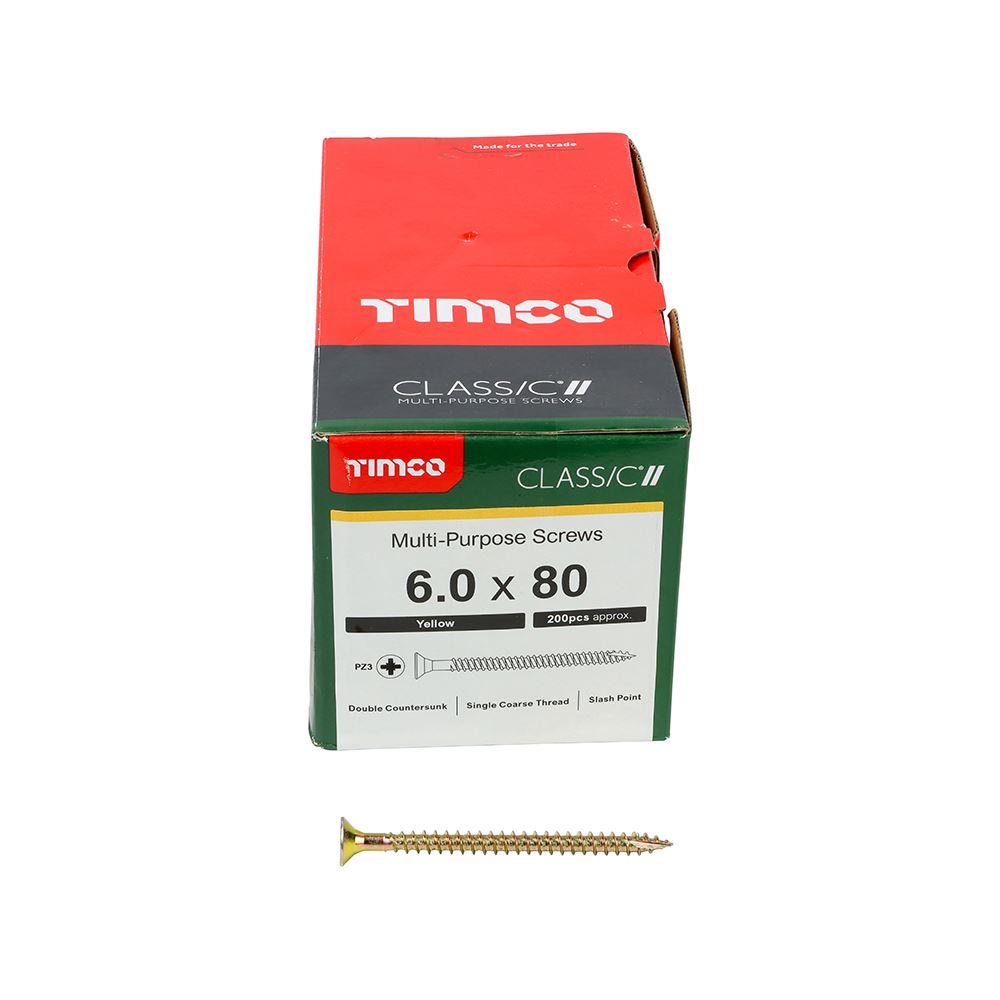 TIMCO Classic Screw PZ3 CSK ZYP 6.0 x 80 Gold Pack 200
