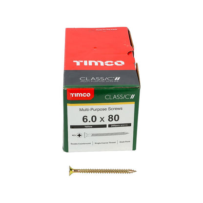 TIMCO Classic Screw PZ3 CSK ZYP 6.0 x 80 Gold Pack 200