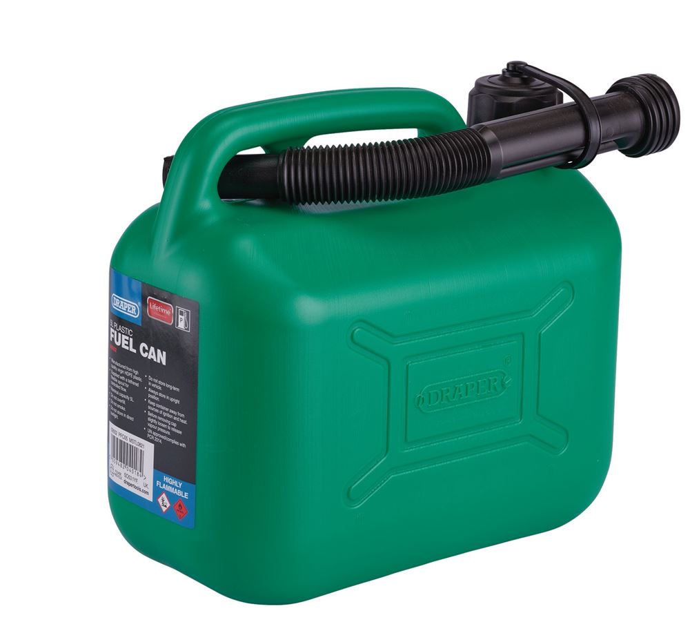 Draper PLASTIC FUEL CAN - 5L - GREEN 09052 Plastic Fuel Can, 5L