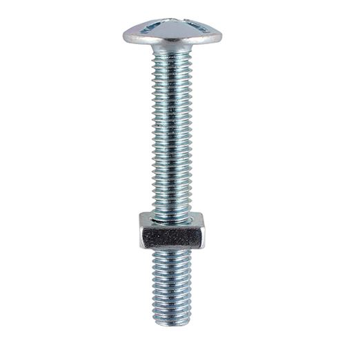 TIMCO Roofing Bolt & SQ Nut - BZP M6 x 12 Silver Pack 150