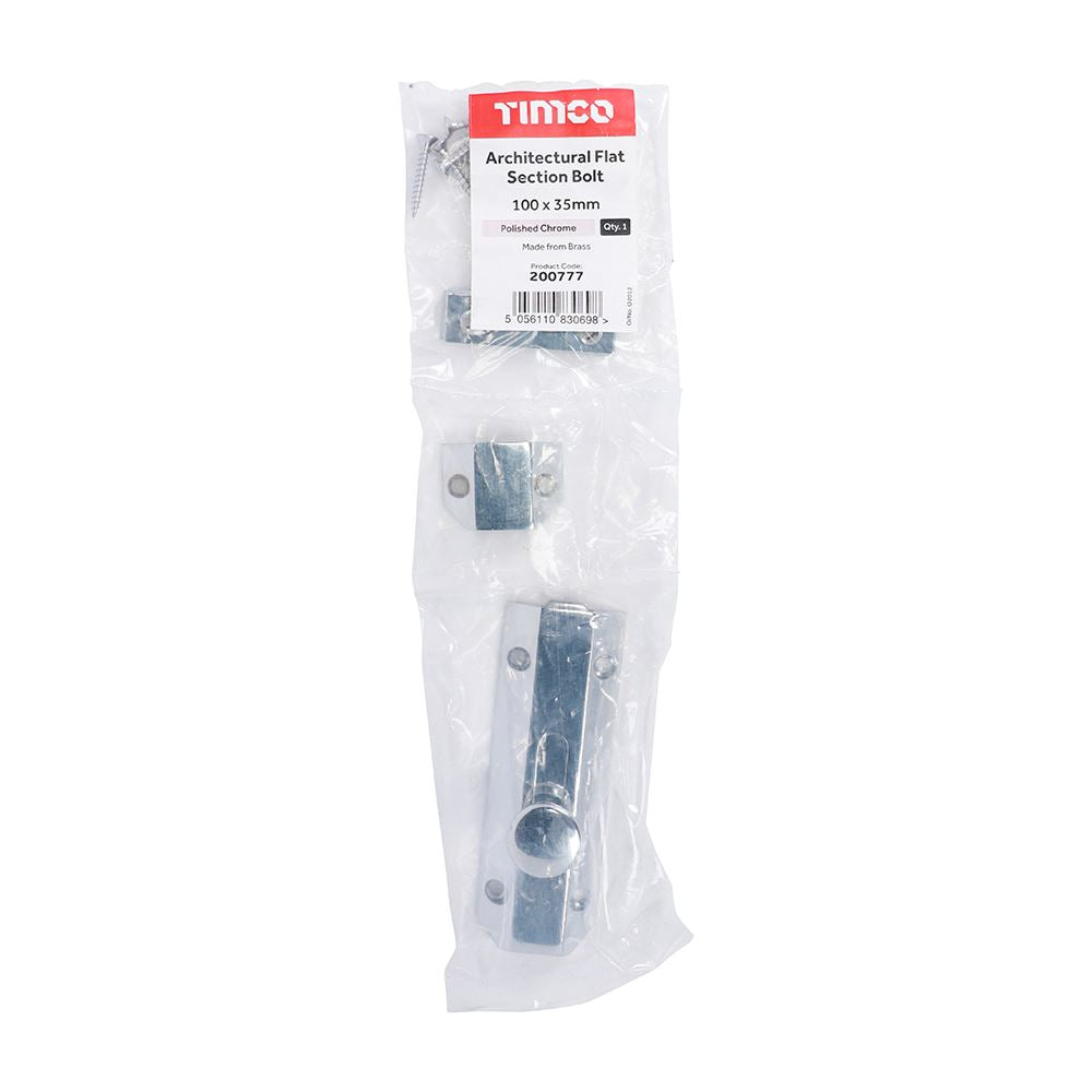 TIMCO Architectural Bolt Pol. Chrome 100 x 35mm Pack 1