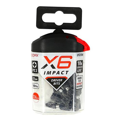 TIMCO X6 Impact Pozi Driver Bit No.2 x 25 Pack 10