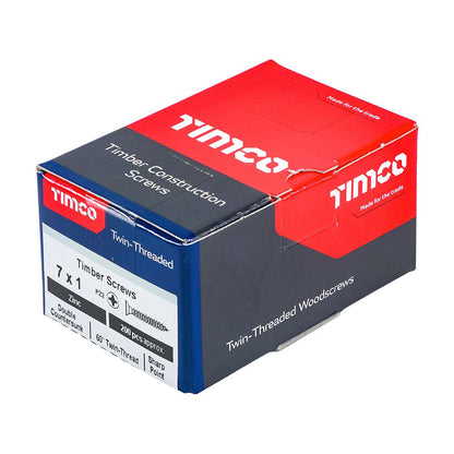 TIMCO Twin Woodscrew PZ2 CSK Zinc 7 x 1 Silver Pack 200