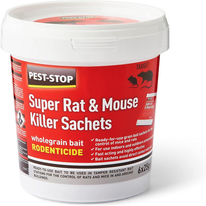 Pest Stop Super Rat & Mouse Killer Sachets - difenacoum (6 x 25g) (Pack of 6)