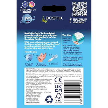 Bostik Blu Tack Blue - Handy Size - Multipurpose Reusable Adhesive - Clean - Safe & Easy to Use - Non-Toxic