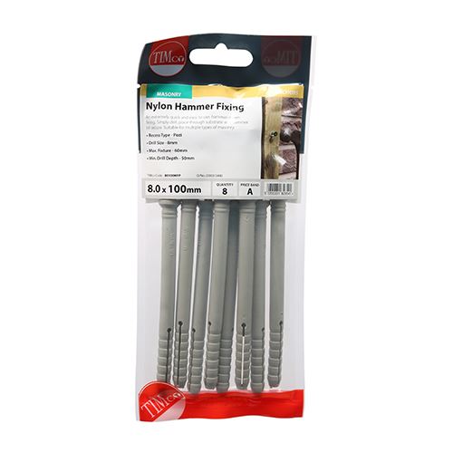 TIMCO Nylon Hammer Fixing - ZYP 8.0 x 100 Pack 8