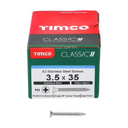TIMCO Classic Screw PZ2 CSK A2 SS 3.5 x 35 Pack 200
