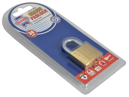Faithfull FAIPLB30 Brass Padlock 30mm 3 Keys |