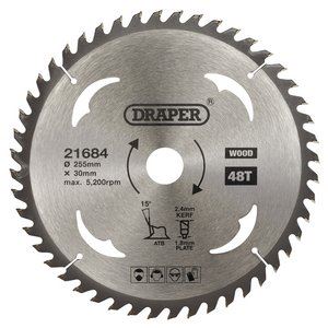 Draper TCT SAW BLADE 255MM 48T WOOD 21684 TCT Circular Saw Blade for Wood, 255 x 30mm