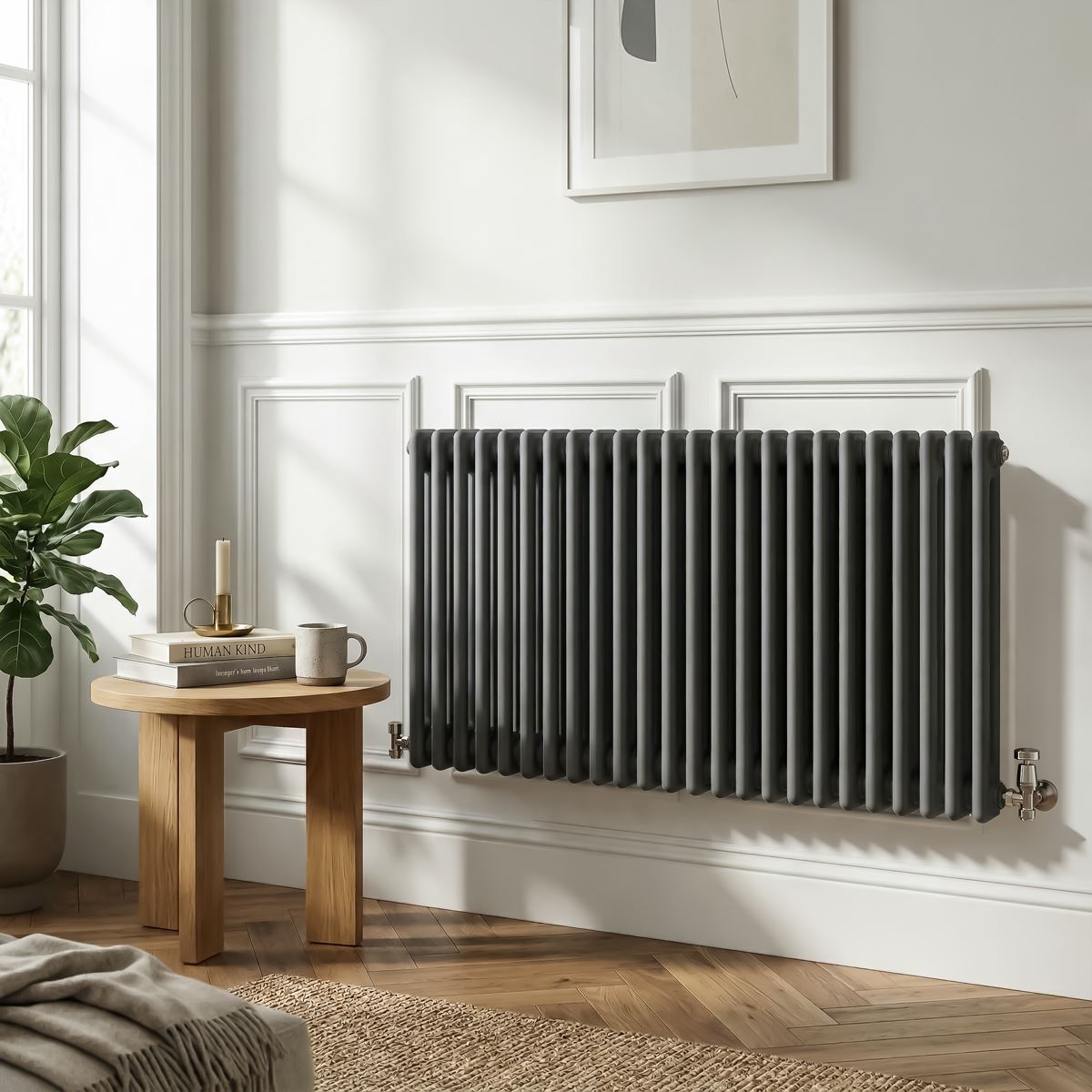 Baridi DH360 Horizontal Traditional 2 Column Radiator 600 x 1147mm - Anthracite | Steel | Horizontal traditional two column radiator delivers a BTU