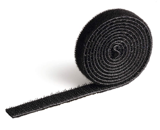 Durable CAVOLINE Hook and Loop Tape Cable Straps Tidy Roll Ties | 1m x 1cm Black